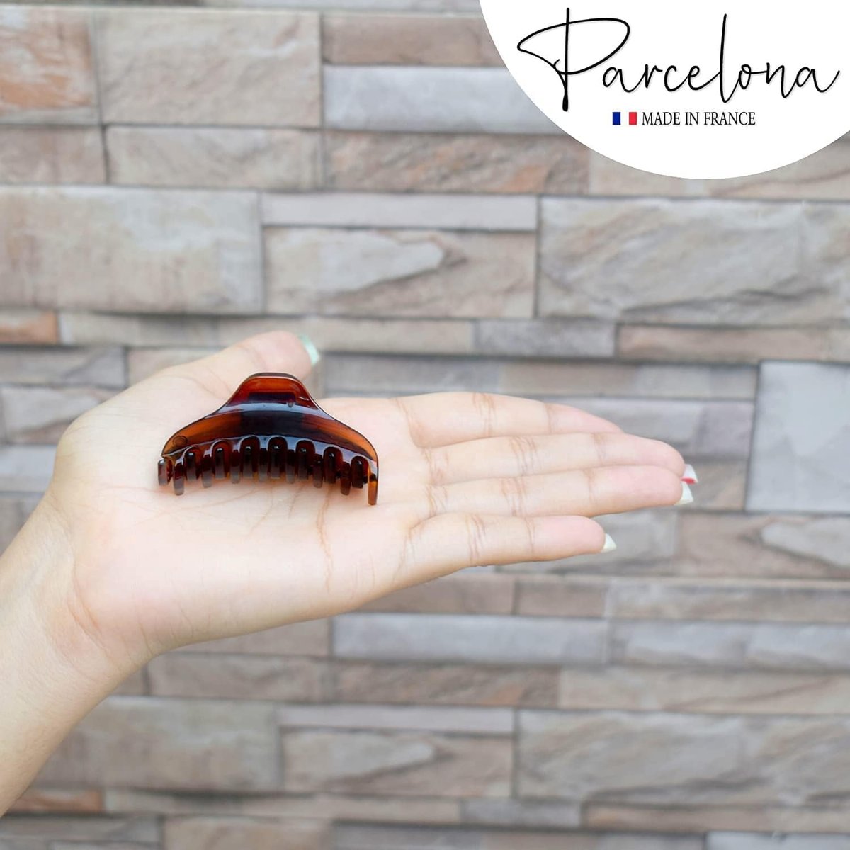 Parcelona French Skinny Boss Small 2 1/4" Black & Shell Celluloid Acetate Hair Claw Clips – Set of 2 for Fine Hair, Made in France - görsel 9