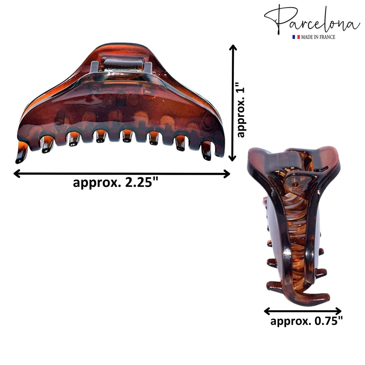 Parcelona French Skinny Boss Small 2 1/4" Black & Shell Celluloid Acetate Hair Claw Clips – Set of 2 for Fine Hair, Made in France - görsel 13
