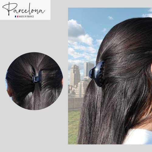 Parcelona French Skinny Boss Small 2 1/4" Black & Shell Celluloid Acetate Hair Claw Clips – Set of 2 for Fine Hair, Made in France - görsel 4