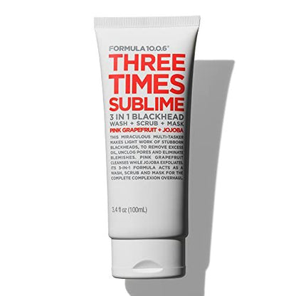 FORMULA 10.0.6 Three Times Sublime Facial Mask 3 in 1 Blackhead Wash Scrub & Mask - 3.4 fl oz (100ml)