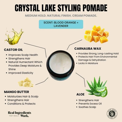 Shear Revival Crystal Lake Styling Cream Pomade - Medium Hold, Natural Finish, 99% Natural Ingredients, Blood Orange & Lavender, 3.4 oz Avelisse
