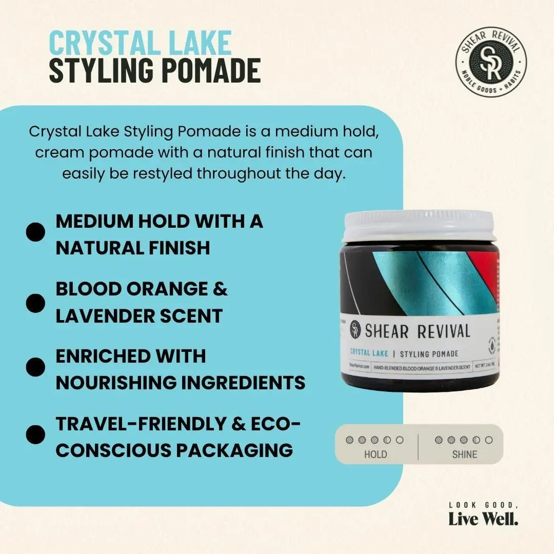 Shear Revival Crystal Lake Styling Cream Pomade - Medium Hold, Natural Finish, 99% Natural Ingredients, Blood Orange & Lavender, 3.4 oz Avelisse