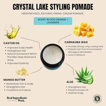 Shear Revival Crystal Lake Styling Cream Pomade - Medium Hold, Natural Finish, 99% Natural Ingredients, Blood Orange & Lavender, 3.4 oz Avelisse