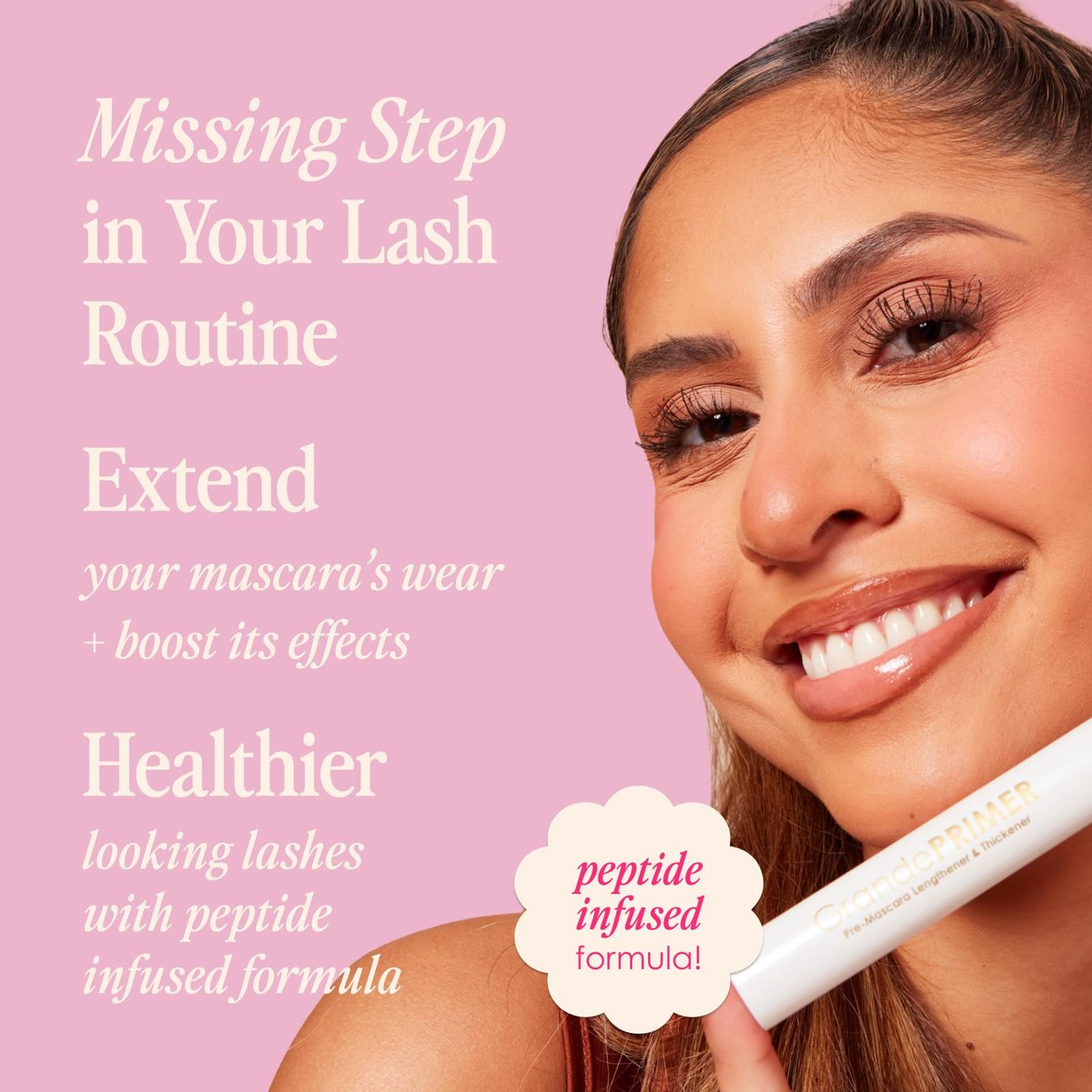 Grande Cosmetics GrandePRIMER Pre-Mascara Lengthener & Thickener with Peptides - Smudge-Proof, Water-Resistant & Contact Lens Safe - for Longer & Thicker Looking Lashes (0.32 oz) Avelisse