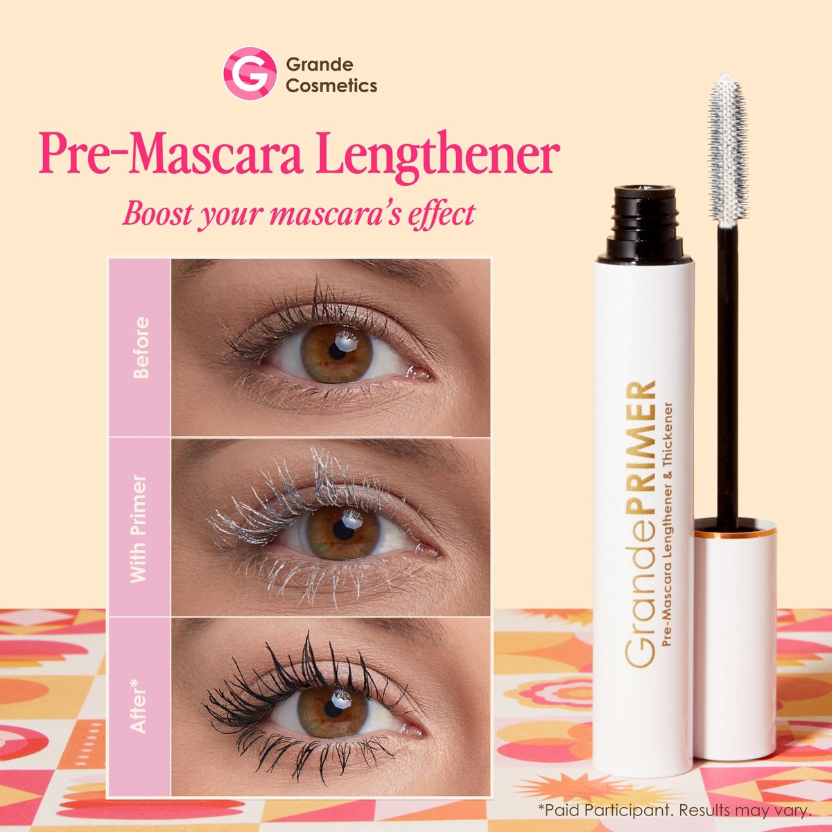 Grande Cosmetics GrandePRIMER Pre-Mascara Lengthener & Thickener with Peptides - Smudge-Proof, Water-Resistant & Contact Lens Safe - for Longer & Thicker Looking Lashes (0.32 oz) Avelisse