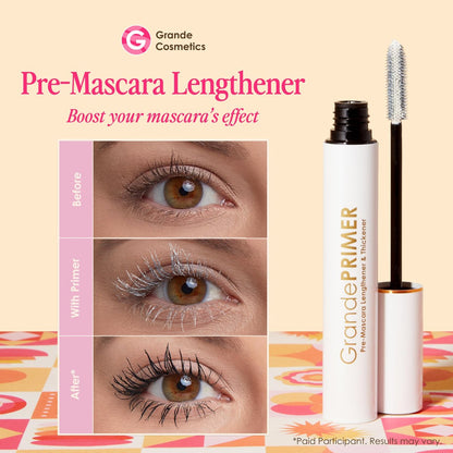 Grande Cosmetics GrandePRIMER Pre-Mascara Lengthener & Thickener with Peptides - Smudge-Proof, Water-Resistant & Contact Lens Safe - for Longer & Thicker Looking Lashes (0.32 oz) Avelisse