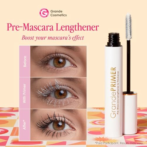 Grande Cosmetics GrandePRIMER Pre-Mascara Lengthener & Thickener with Peptides - Smudge-Proof, Water-Resistant & Contact Lens Safe - for Longer & Thicker Looking Lashes (0.32 oz) Avelisse