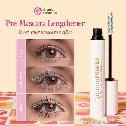 Grande Cosmetics GrandePRIMER Pre-Mascara Lengthener & Thickener with Peptides - Smudge-Proof, Water-Resistant & Contact Lens Safe - for Longer & Thicker Looking Lashes (0.32 oz) Avelisse