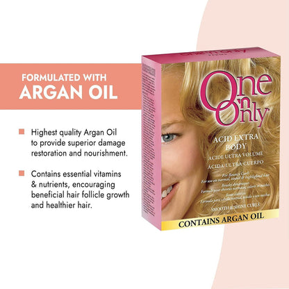 One 'N Only Acid Extra Body Hair Perm Kit with Argan Oil - At Home Perm for Bouncy Curls, Firmer & More Manageable Curls for Normal, Tinted, and Frosted Hair (1 Kit) Avelisse