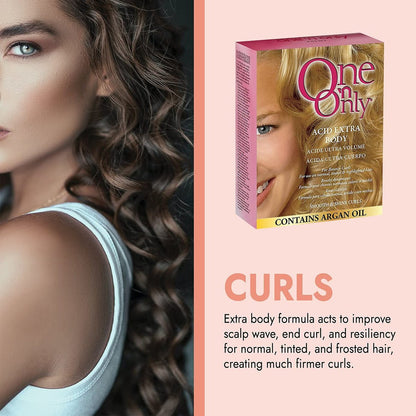 One 'N Only Acid Extra Body Hair Perm Kit with Argan Oil - At Home Perm for Bouncy Curls, Firmer & More Manageable Curls for Normal, Tinted, and Frosted Hair (1 Kit) Avelisse