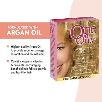 One 'N Only Acid Extra Body Hair Perm Kit with Argan Oil - At Home Perm for Bouncy Curls, Firmer & More Manageable Curls for Normal, Tinted, and Frosted Hair (1 Kit) Avelisse