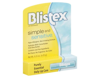 Blistex Simple and Sensitive Lip Moisturizer – Hypo-Allergenic, Cocoa & Shea Butter, No Flavor or Fragrance (Pack of 12) Avelisse