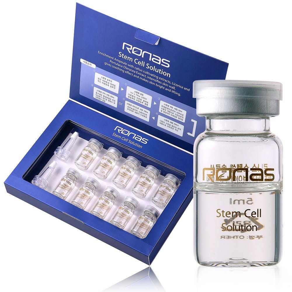 Ronas Stem Cell Solution Anti-Aging Serum Ampoules – Plant Stem Cells & Hyaluronic Acid for Wrinkle Smoothing & Skin Replenishment (0.17 fl oz, 10 Vials) Avelisse