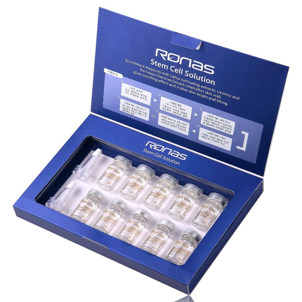 Ronas Stem Cell Solution Anti-Aging Serum Ampoules – Plant Stem Cells & Hyaluronic Acid for Wrinkle Smoothing & Skin Replenishment (0.17 fl oz, 10 Vials) Avelisse