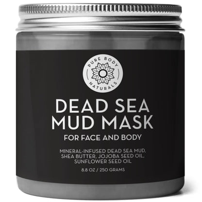 Pure Body Naturals Dead Sea Mud Mask – Face & Body Treatment for Acne, Blackheads & Oily Skin – Minimize Pores with Dead Sea Clay & Charcoal – 8.8 oz Avelisse