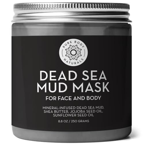 Pure Body Naturals Dead Sea Mud Mask – Face & Body Treatment for Acne, Blackheads & Oily Skin – Minimize Pores with Dead Sea Clay & Charcoal – 8.8 oz Avelisse
