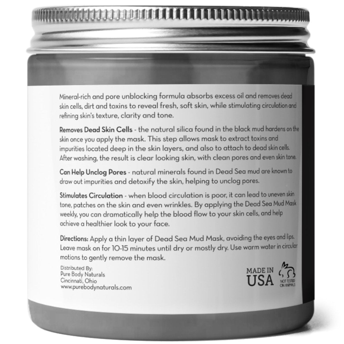 Pure Body Naturals Dead Sea Mud Mask – Face & Body Treatment for Acne, Blackheads & Oily Skin – Minimize Pores with Dead Sea Clay & Charcoal – 8.8 oz Avelisse