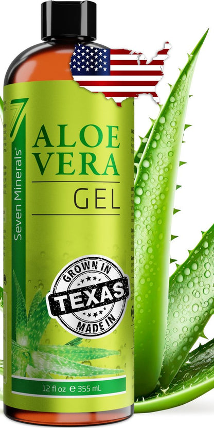 Seven Minerals Organic Aloe Vera Gel - 100% Pure, Texas Grown, Unscented - 12 oz