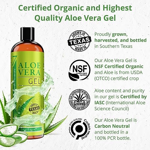Seven Minerals Organic Aloe Vera Gel - 100% Pure, Texas Grown, Unscented - 12 oz - görsel 4