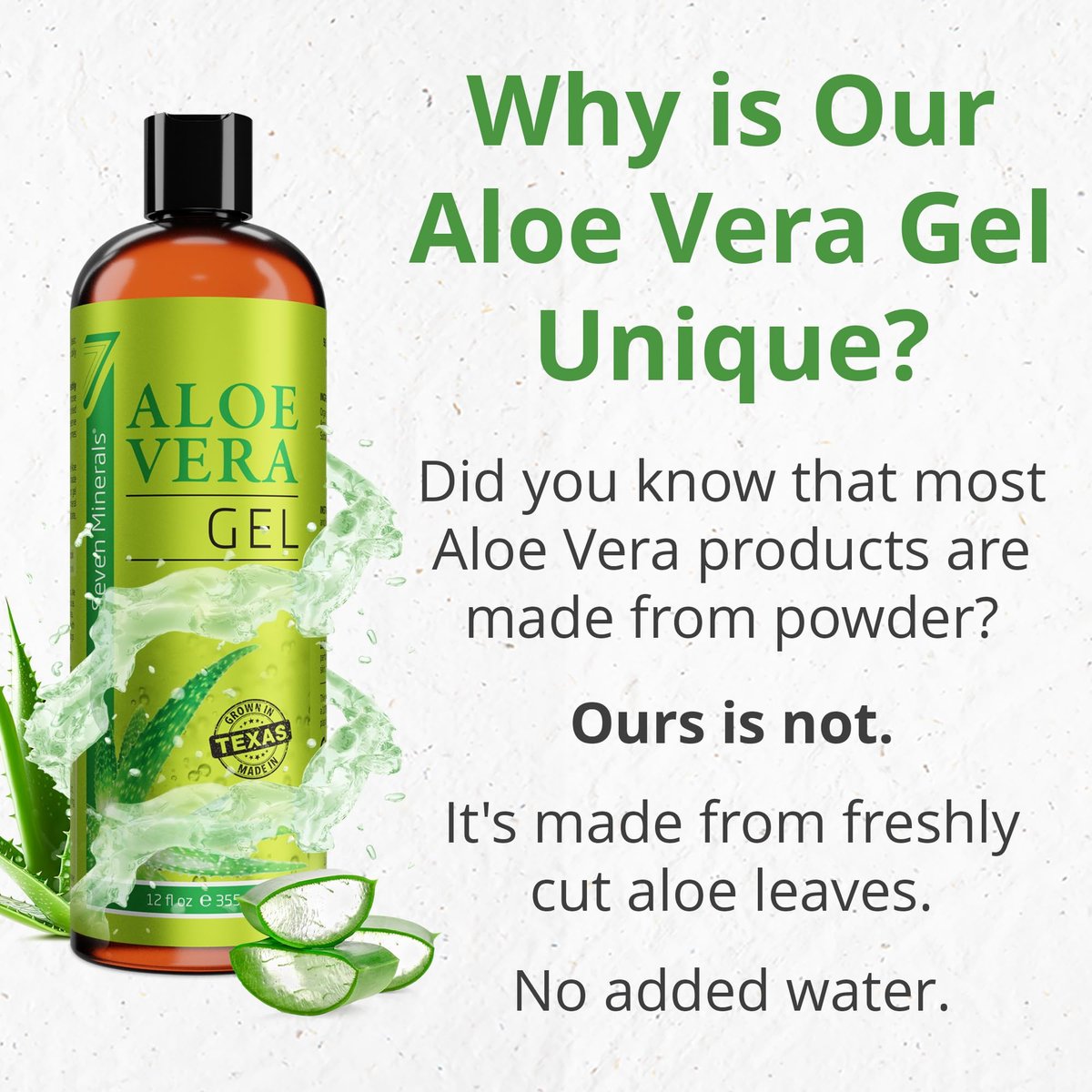 Seven Minerals Organic Aloe Vera Gel - 100% Pure, Texas Grown, Unscented - 12 oz - görsel 7
