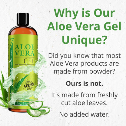 Seven Minerals Organic Aloe Vera Gel - 100% Pure, Texas Grown, Unscented - 12 oz