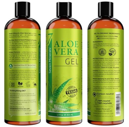 Seven Minerals Organic Aloe Vera Gel - 100% Pure, Texas Grown, Unscented - 12 oz - görsel 12