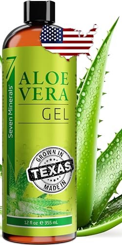 Seven Minerals Organic Aloe Vera Gel - 100% Pure, Texas Grown, Unscented - 12 oz