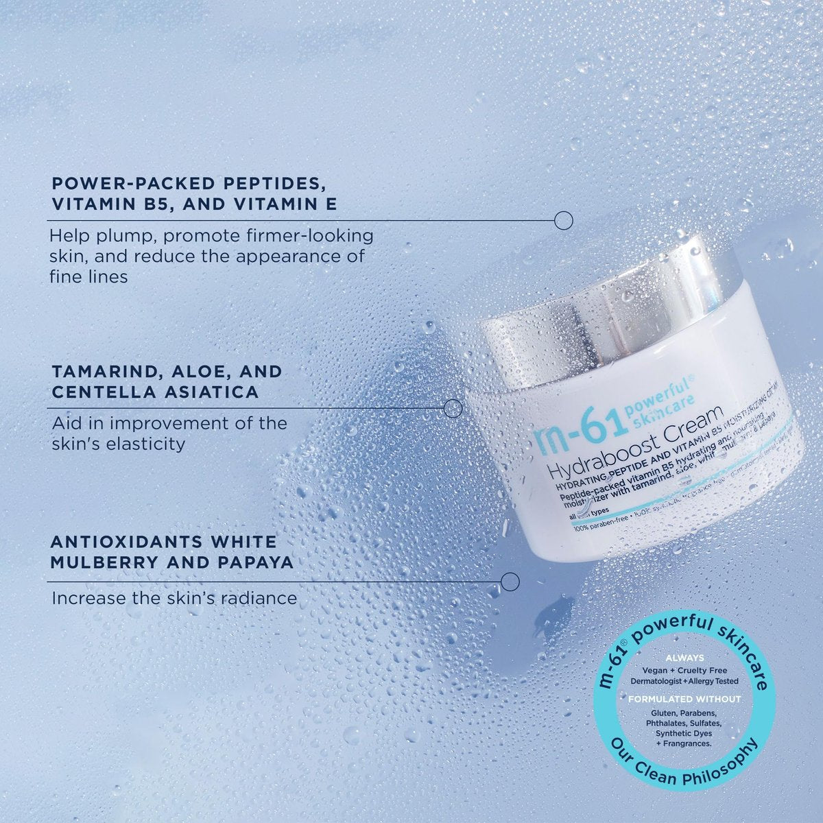 m-61 Hydraboost Cream - Ultra-Nourishing Moisturizing Face Cream with Hyaluronic Acid, Peptides, Vitamins E & B5 for All Skin Types - 1.7 Fl Oz Avelisse