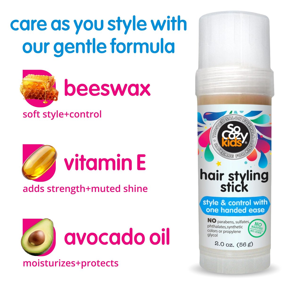 So Cozy Kids Hair Wax Stick – Easy & Quick Styling Wax for Flyaway Hair, Slick Back & Shape with Precision (2 Oz), Paraben-Free & Sulfate-Free - görsel 5