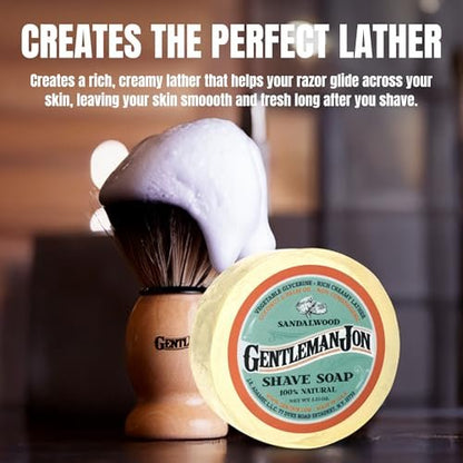 Gentleman Jon Sandalwood Shaving Soap for Men - Classic Shave Essential, 2.25 oz