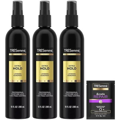 TRESemmé Extra Hold Hairspray Non-Aerosol 3-Pack with Keratin Repair Hair Mask – 24H Hold & Frizz Control Avelisse
