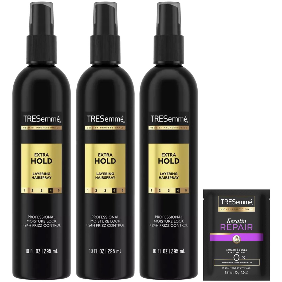 TRESemmé Extra Hold Hairspray Non-Aerosol 3-Pack with Keratin Repair Hair Mask – 24H Hold & Frizz Control Avelisse
