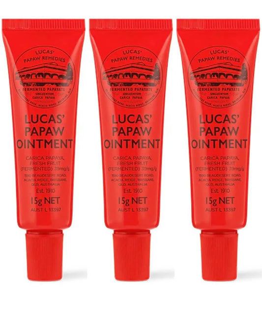 Lucas Papaw Ointment 15g Tubes with Lip Applicator — 3 Pack — Fermented Papaya Lip Balm for Dry, Chapped Lips, Travel Size, Made in Australia Avelisse