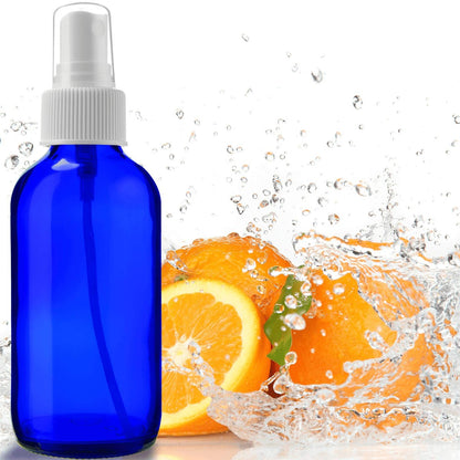 Sally's Organics Empty Blue Glass Small Portable Atomizer Spritzer, 2 Pack (4 oz) - Refillable Travel Spray Bottles