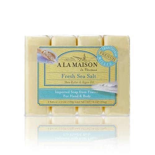A LA MAISON Fresh Sea Salt Soap 4-Pack, 14 Ounce Total | Natural Exfoliating Soap Bars Avelisse