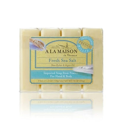 A LA MAISON Fresh Sea Salt Soap 4-Pack, 14 Ounce Total | Natural Exfoliating Soap Bars Avelisse