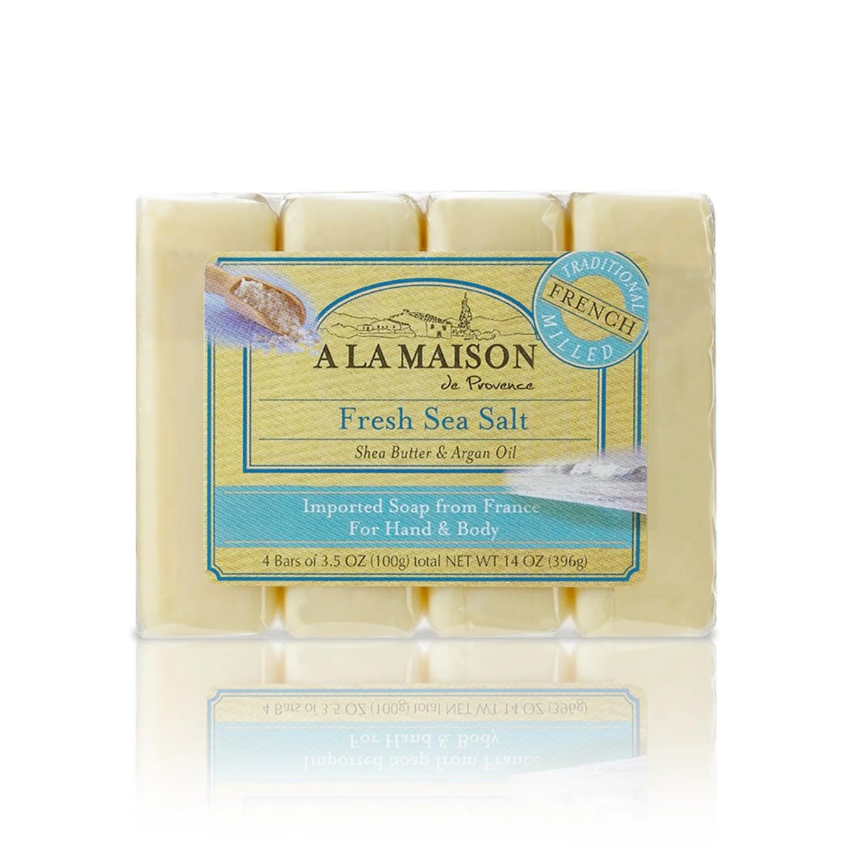 A LA MAISON Fresh Sea Salt Soap 4-Pack, 14 Ounce Total | Natural Exfoliating Soap Bars Avelisse