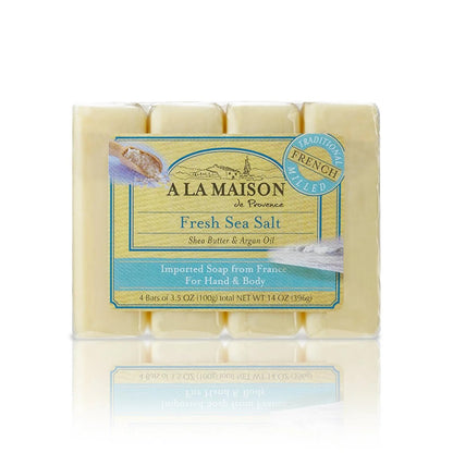 A LA MAISON Fresh Sea Salt Soap 4-Pack, 14 Ounce Total | Natural Exfoliating Soap Bars Avelisse