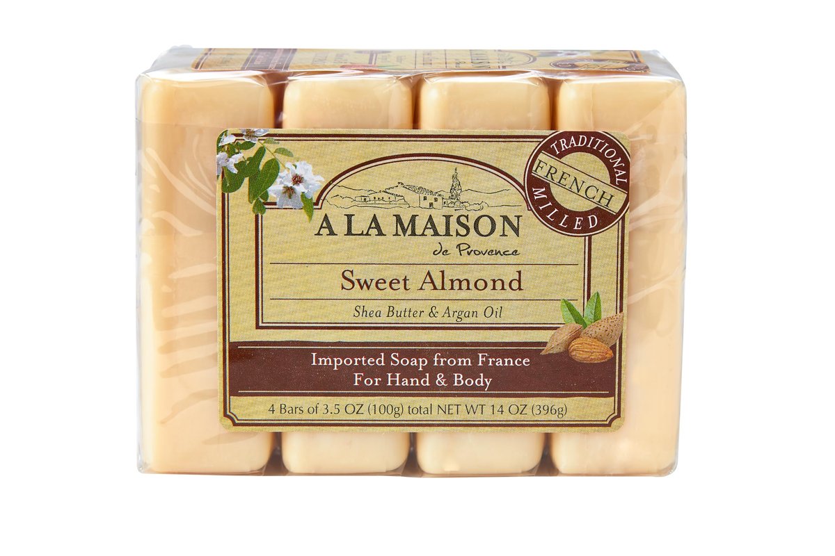 A LA MAISON Sweet Almond Bar Soap - Triple French Milled Natural Moisturizing Hand Soap Bar (4 Bars of Soap, 3.5 oz) Avelisse