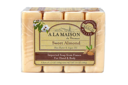 A LA MAISON Sweet Almond Bar Soap - Triple French Milled Natural Moisturizing Hand Soap Bar (4 Bars of Soap, 3.5 oz) Avelisse