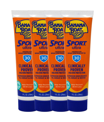 Banana Boat Sport Performance Sunscreen Lotion SPF 30 - 1 oz Travel Size (Pack of 4)