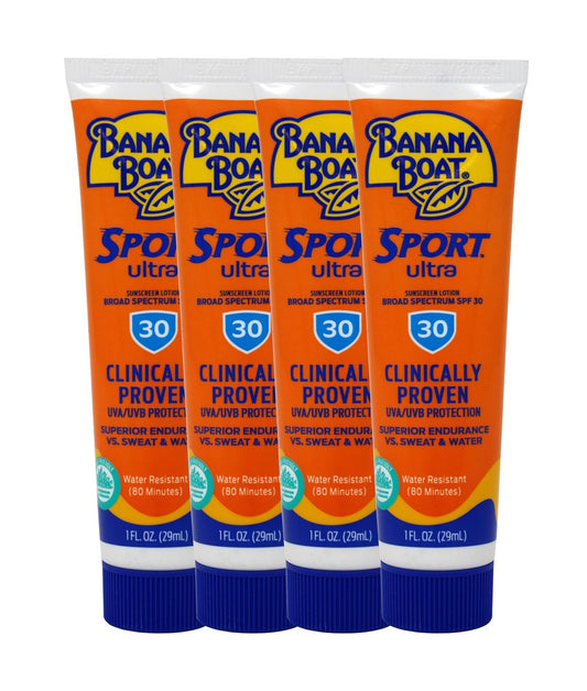 Banana Boat Sport Performance Sunscreen Lotion SPF 30 - 1 oz Travel Size (Pack of 4)
