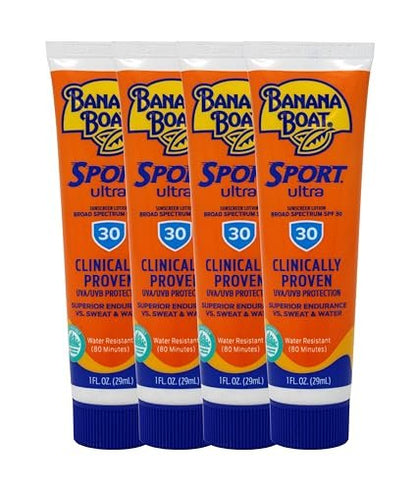 Banana Boat Sport Performance Sunscreen Lotion SPF 30 - 1 oz Travel Size (Pack of 4)
