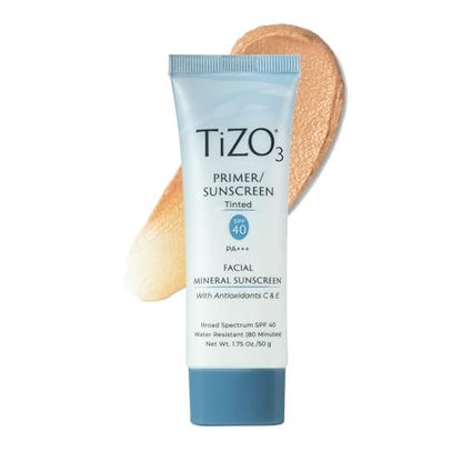 TiZO3 Facial Mineral Sunscreen and Primer, Tinted Broad Spectrum SPF 40 with Antioxidants, Sheer Matte Finish, Fragrance-Free, Oil-Free, Dermatologist-Recommended, PA+++, 1.75 oz Avelisse