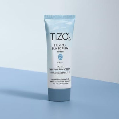 TiZO3 Facial Mineral Sunscreen and Primer, Tinted Broad Spectrum SPF 40 with Antioxidants, Sheer Matte Finish, Fragrance-Free, Oil-Free, Dermatologist-Recommended, PA+++, 1.75 oz Avelisse