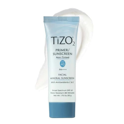 TiZO2 Facial Mineral Sunscreen and Primer SPF 40 Broad Spectrum with Antioxidants, Non-Tinted, Sheer Matte Finish, Fragrance-Free, Oil-Free, Dermatologist-Recommended, PA++++ 1.75 oz Avelisse