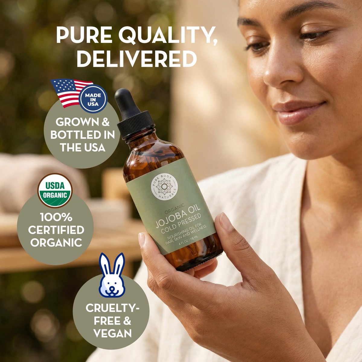 Pure Body Naturals Organic Jojoba Oil - 100% Pure, Cold Pressed, USA-Sourced - 4 Fl Oz for Skin, Face, Nails, Hair & Carrier Oil - görsel 7