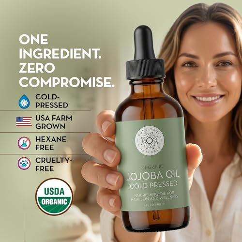Pure Body Naturals Organic Jojoba Oil - 100% Pure, Cold Pressed, USA-Sourced - 4 Fl Oz for Skin, Face, Nails, Hair & Carrier Oil - görsel 14