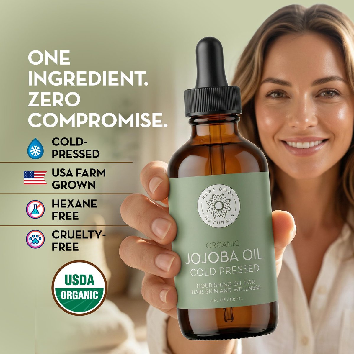 Pure Body Naturals Organic Jojoba Oil - 100% Pure, Cold Pressed, USA-Sourced - 4 Fl Oz for Skin, Face, Nails, Hair & Carrier Oil - görsel 13