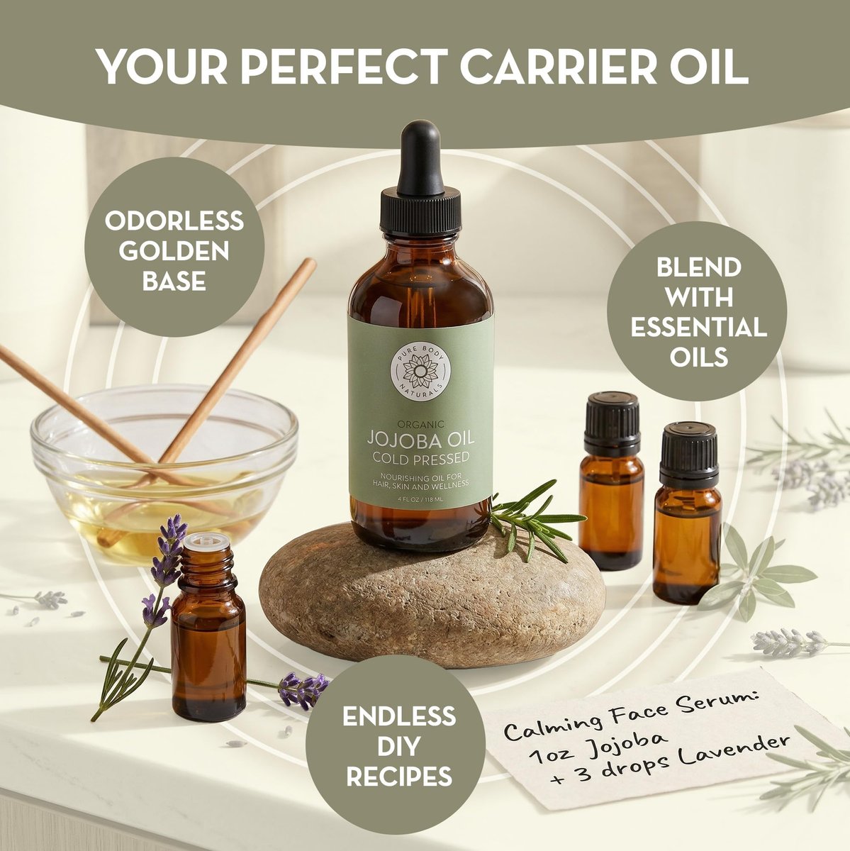 Pure Body Naturals Organic Jojoba Oil - 100% Pure, Cold Pressed, USA-Sourced - 4 Fl Oz for Skin, Face, Nails, Hair & Carrier Oil - görsel 15